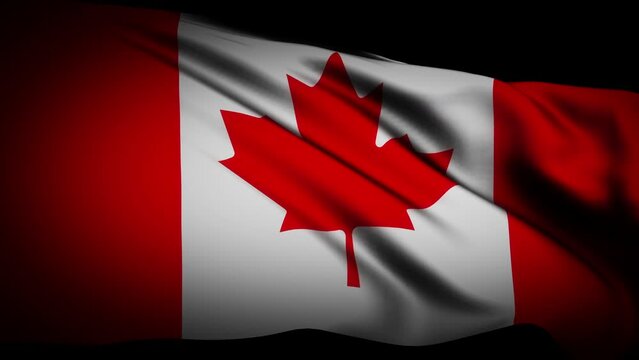 Loop of Canada flag waving in wind texture in the dark background . Canada flag video waving in wind