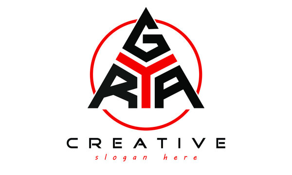 RGA three letter creative triangle shape in circle logo design vector template. typography logo | Letter mark logo | initial logo | flat logo |  minimalist logo | 