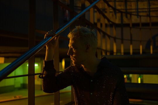 Gay Man With Depression And Mental Anxiety At Night.