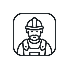 linear vector image on a white background, builder icon, a man in a construction helmet and a robe