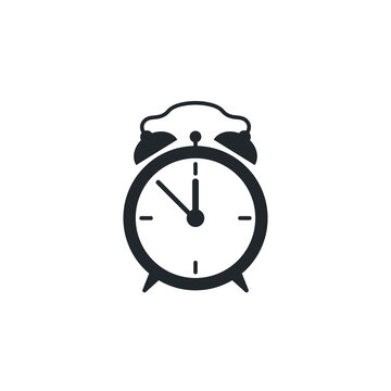 flat vector image isolated on white background, retro alarm clock icon in black color, reminder or urgent business