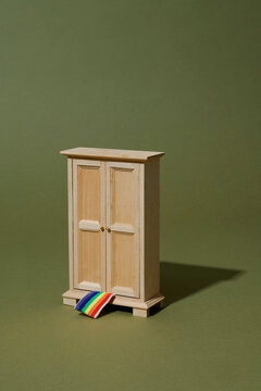 closet with a gay pride flag peeking out of it
