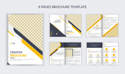 8 pages company brochure design with creative shape business brochure template