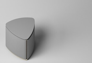 Futuristic accent table, grey color on top and surface table, grey background. Copy space for product display. 3d render