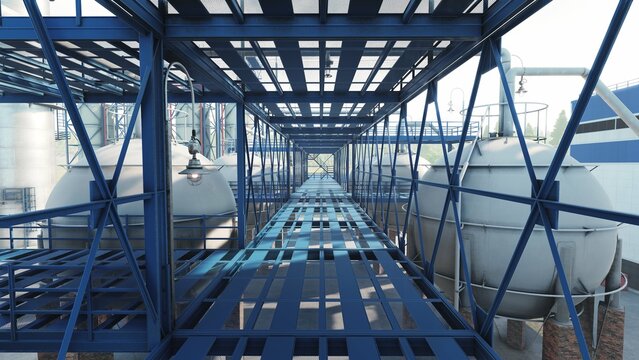 Oil Refinery, Industrial Enterprise, Oil Refining Into Gasoline, Aviation Kerosene, Fuel Oil, Diesel Fuel, Lubricating, Lubricants, Bitumen, Petroleum Coke, Raw Materials For Petrochemicals. 3D Render