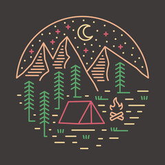 Double camping in the good nature at night graphic illustration vector art t-shirt design