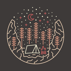 Fototapeta na wymiar Camping in middle forest at night graphic illustration vector art t-shirt design