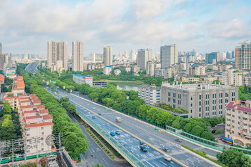 Qingzhu interchange, the urban skyline of Nanning, Guangxi