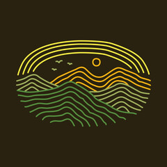 Mountains with mono line abstract graphic illustration vector art t-shirt design