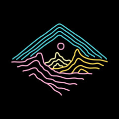 Mountains with mono line abstract graphic illustration vector art t-shirt design