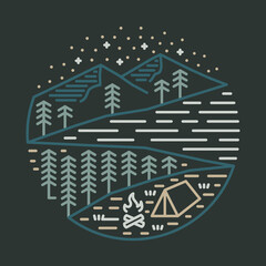 Camping in the good place of nature at night graphic illustration vector art t-shirt design