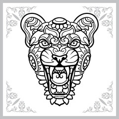 Leopard head zentangle arts. isolated on white background.