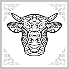 Cow head zentangle arts. isolated on white background.