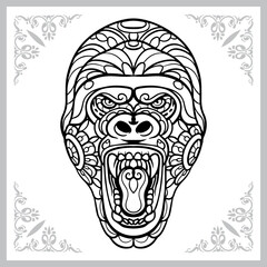 Gorilla head zentangle arts. isolated on white background. 