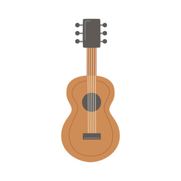 Vector illustration of wooden guitar on white background.
