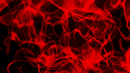 Red abtract background, glowing smoke pattern isolated on black, natural smoke texture 3D render illustration.