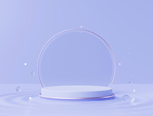 Purple Podium on the wavy ripple water pedestal product display platform for product placement background 3d rendering