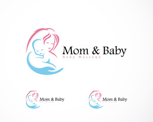 mom and baby logo creative care hand massage therapy design concept