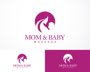 mom and baby logo creative care hand massage therapy design concept
