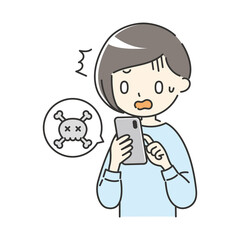 スマホがウイルスに感染してしまった女性【青】