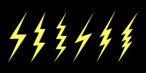 Set of Lightning flat icons on black background. Modern flat style. For web sites and banners design. Vector illustration.