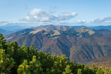 Autumn morning Carpathian Mountains calm picturesque scene, Ukraine.
