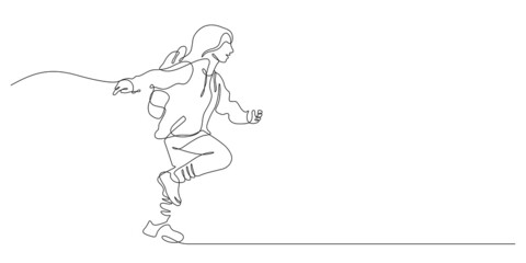 continuous line drawing of happiness student running : back to school concept vector illustration