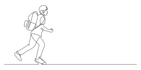 continuous line drawing of happiness student running : back to school concept vector illustration