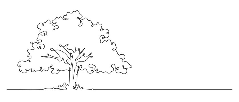 continuous line drawing of big tree environmental concept vector illustration