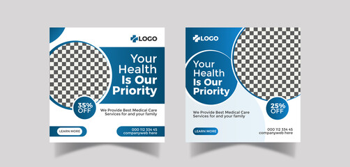 Medical healthcare social media post and  banner design template