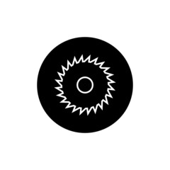 Industrial saw icon in black round