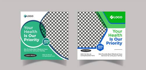 Medical healthcare social media post and banner template design 