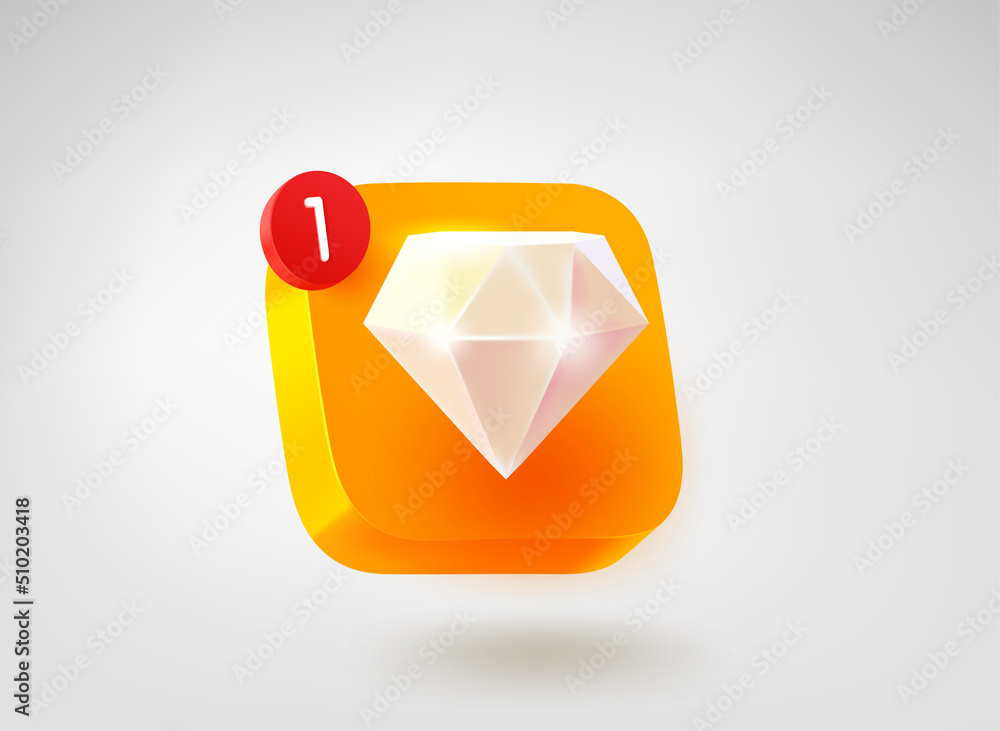 Poster diamond button. 3d vector mobile application icon