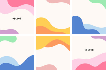 Abstract cute wavy hand drawn sytle square post background design vector collection. Creative art cover and social media feed layout template.