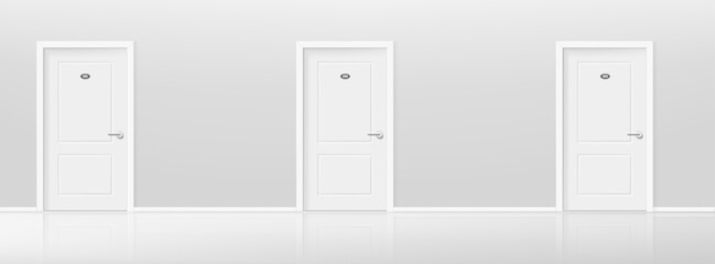 Closed door in a hall of hotel. Realistic 3d style vector illustration