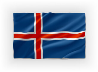 Red, White and blue flag of Iceland. 3d vector object isolated on white