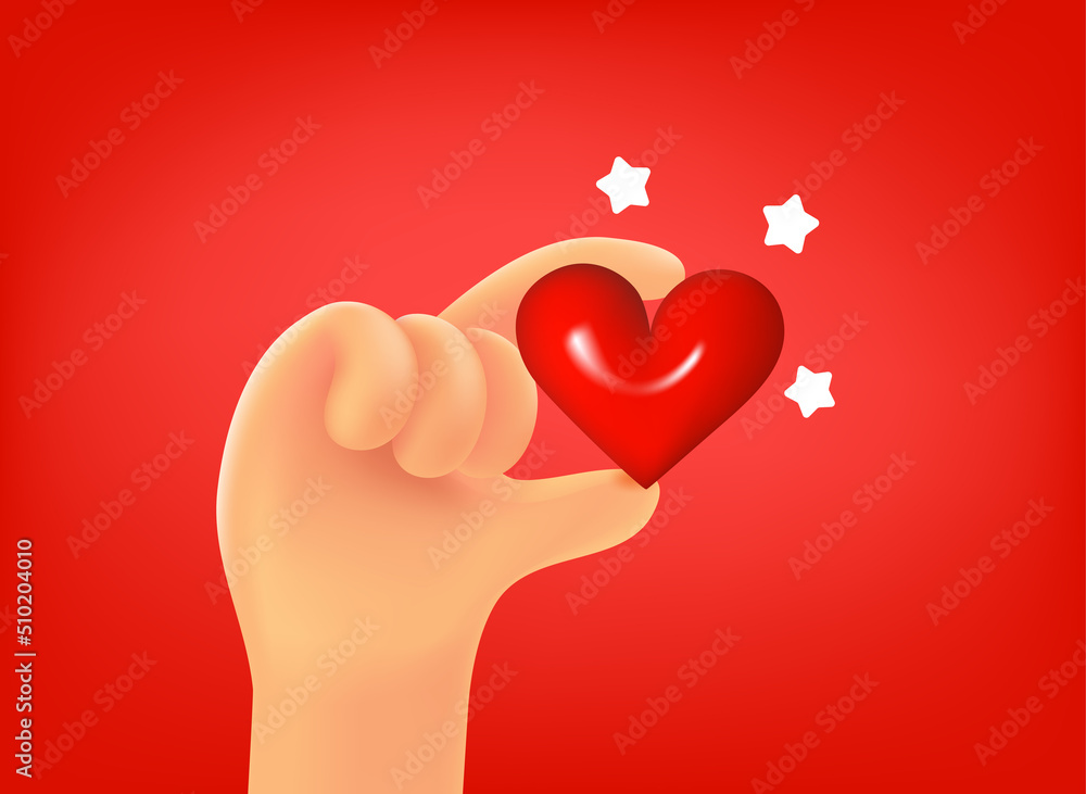 Leinwandbilder hand with red heart. 3d vector mobile application icon with notification