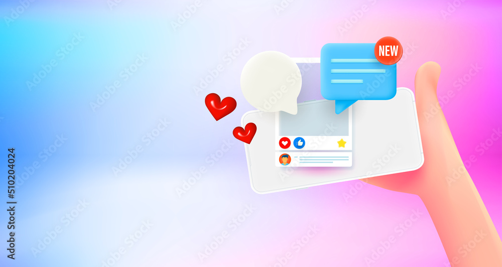 Leinwandbilder Receiving messages via mobile phone. 3d vector banner with copy space