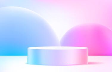 Holographic empty studio with circle podium. 3d vector showcase