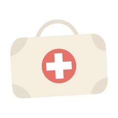 Fototapeta premium Tourist medical kit. A portable suitcase with medicines for cars, camping, hiking, at home. Flat vector illustration isolated on a white background.
