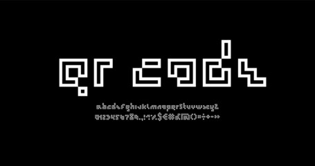 Digital font, alphabet made of lines, letters and number of code style