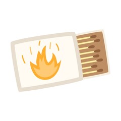 A matchbox with matches. Camping igniter. A fire starter. Equipment for tourism, travel, picnic, hiking, sports. Flat vector illustration isolated on a white background.