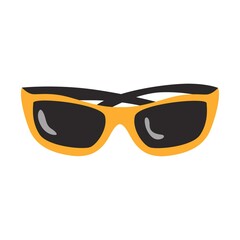 Sunglasses with yellow frames. Summer personal accessory. Folded sunglasses. Equipment for hiking, tourism, travel. Flat vector illustration isolated on a white background.