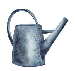 blue watering can watercolor vintage illustration © EvgeniiasArt