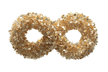 3d infinity gold coin circle shape symbol thick random group reflective on white background lot cluster bundle. financial economy investment business banking profit. clipping path. 3D Illustration.