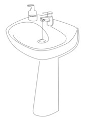 Sink tulip for washing hands in the bathroom illustration. Continuous line drawing.