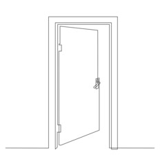 Hall with open front door. Entrance to a room or office. Continuous line drawing. - 510206270