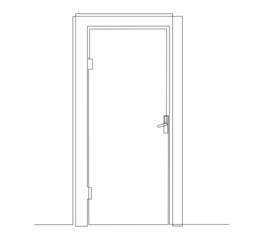 Open front door. Entrance to a room or office. Continuous line drawing illustration.