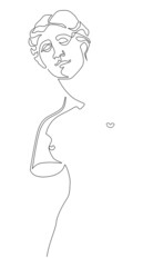 Venus de Milo. Aphrodite from the island of Melos. Continuous line drawing, illustration.