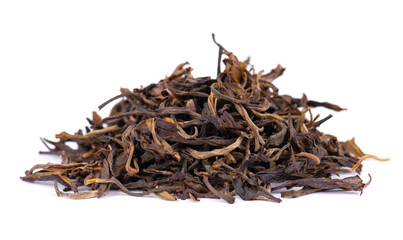 Red tea isolated on white background. Chinese organic tea. Close up.